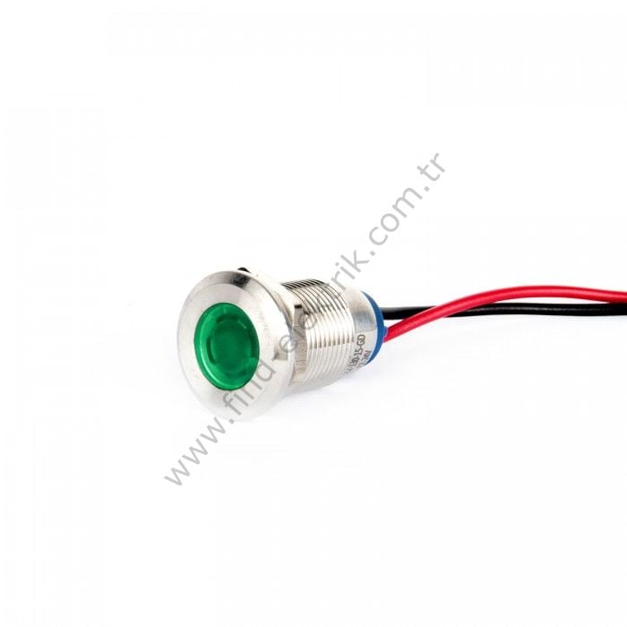 Gerta G12-130-15-Gerta GD 8mm Metal Sinyal Lambası 15cm Kablolu 6-24V Yeşil