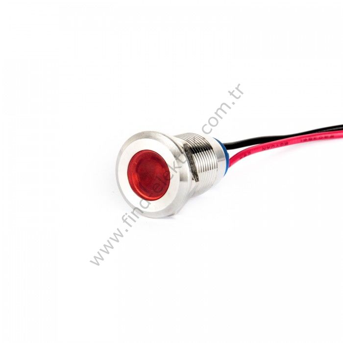 Gerta G12-130-15-RD 8mm Metal Sinyal Lambası 15cm Kablolu 6-24V Kırmızı