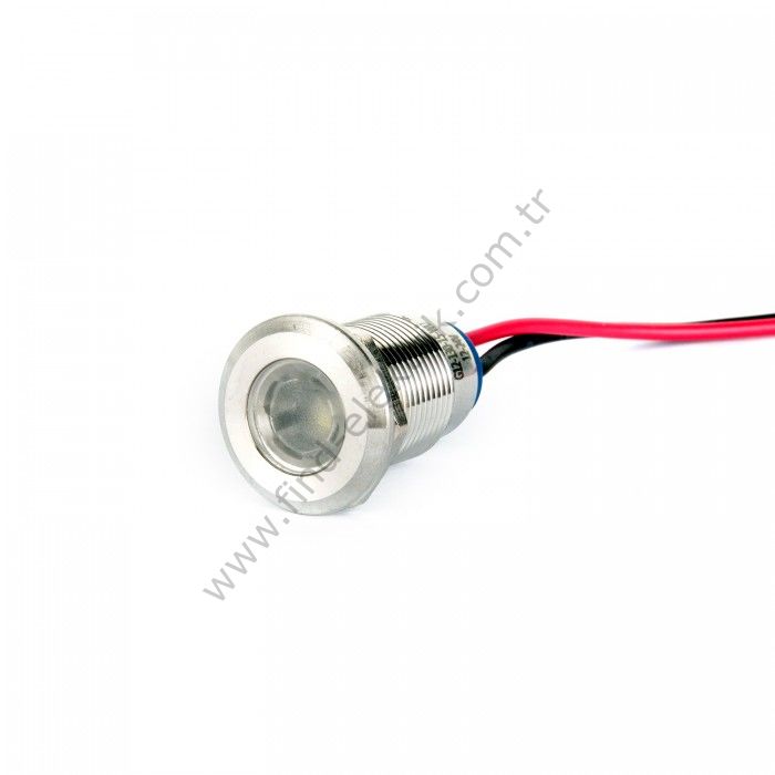 Gerta G12-130-15-WD 8mm Metal Sinyal Lambası 15cm Kablolu 6-24V Beyaz