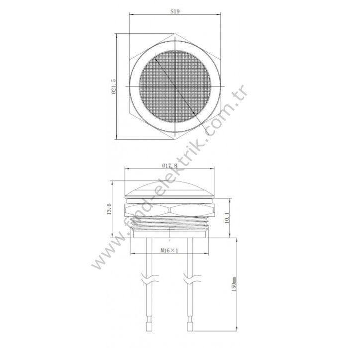 Gerta G16-170LT-RGerta GBD(-) 16mm Metal Sinyal Lambası 15cm Kablolu 6-24V 3 Renk Katot