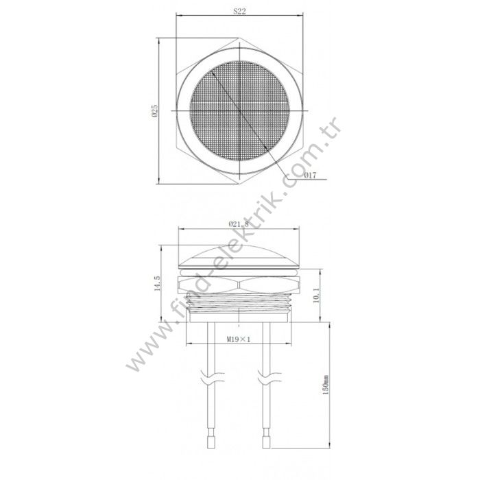Gerta G19-170LT-RD 16mm Metal Sinyal Lambası 15cm Kablolu 6-24V Kırmızı