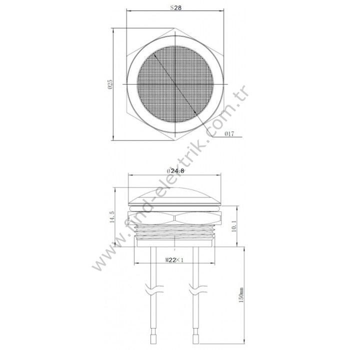 Gerta G22-170LT-RGerta GBD(+) 16mm Metal Sinyal Lambası 15cm Kablolu 6-24V 3 Renk Anot