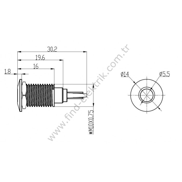 Butto J10-130P-WD 10mm IP67 Metal Sinyal Lambası 6-24VDC Beyaz