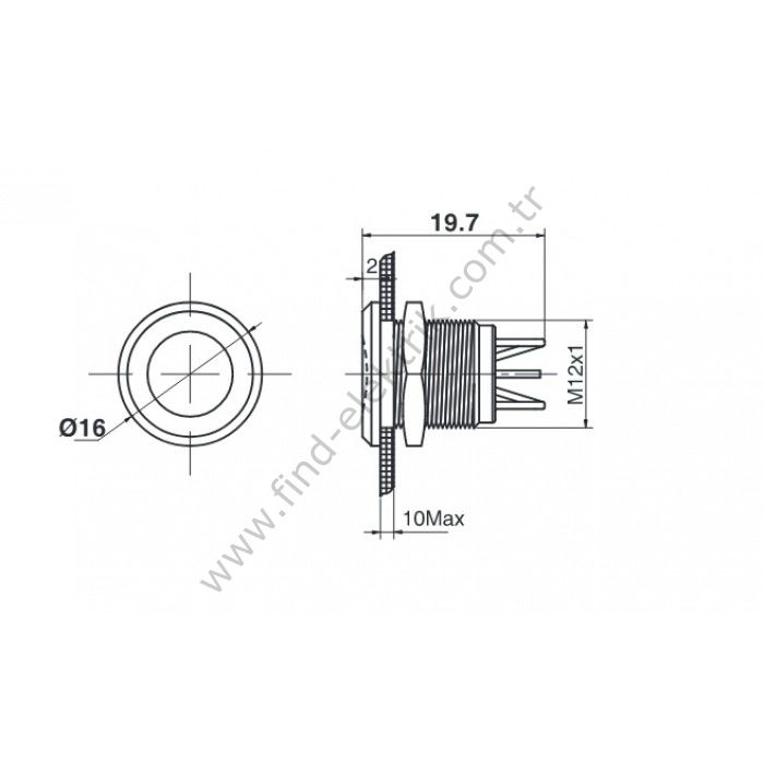 Butto J12-170P-WD 12mm IP67 Metal Sinyal Lambası 6-24VDC Beyaz