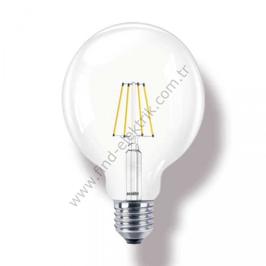 Ecolite G95.Fl.7,5W.27K Led Fılament Globe G95 Ampul : 220V - Şeffaf Cam - 2700K = 680 Lümen - 15.000 Saat Ömür-Günışığı- E27