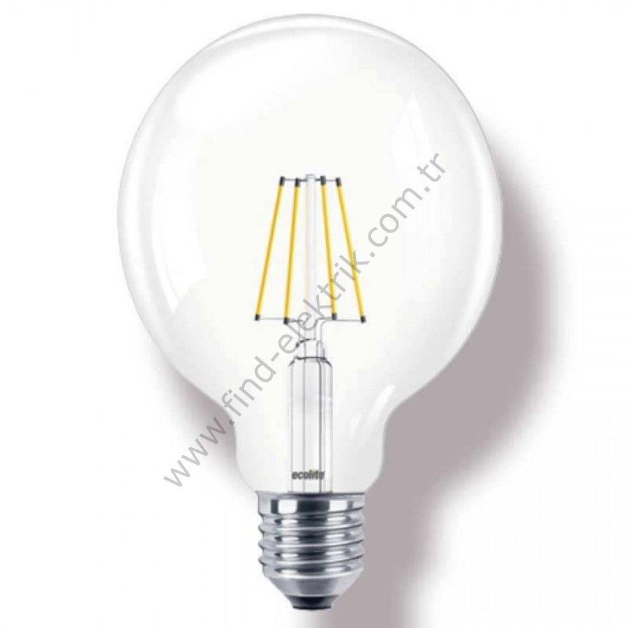 Ecolite G125.Fl.7W.27K Led Fılament G125 Ampul : 220V - Şeffaf Cam - 900 Lümen 15.000 Saat Ömür Günışığı E27