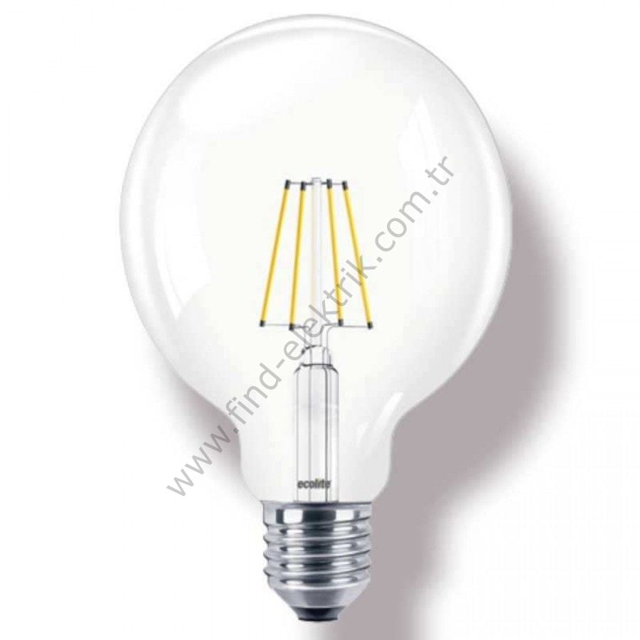 Ecolite G125.Fl.7W.27K Led Fılament G125 Ampul : 220V - Şeffaf Cam - 900 Lümen 15.000 Saat Ömür Günışığı E27