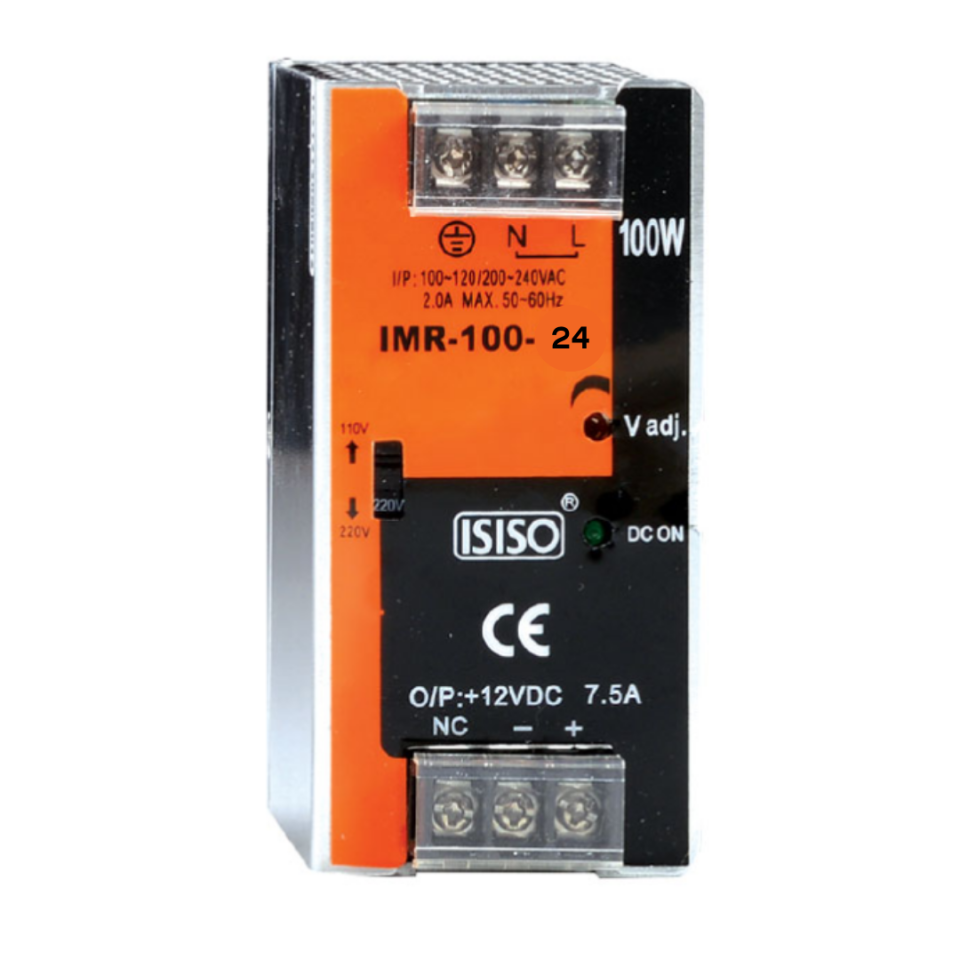 Isıso IMR-100-24 100 W 24 VDC 4.2 A 83*49*100mm  Mini Göstergeli Raya Montajlı Switching Güç Kaynağı
