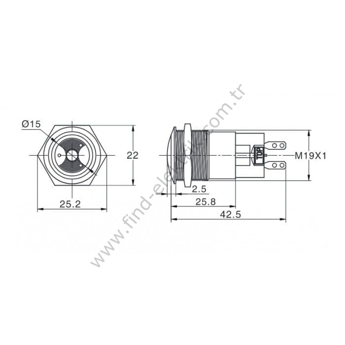 Butto J19-BZL 19mm IP67 Metal Buzzer 12-24VDC