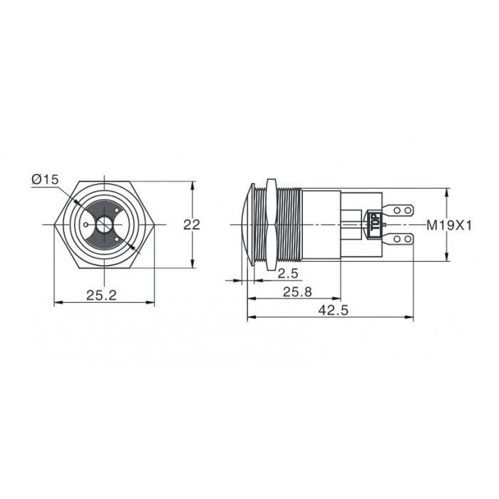 Butto J22-BZL 22mm IP67 Metal Buzzer 12-24VDC