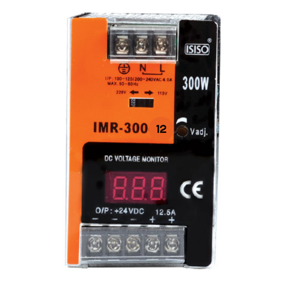 Isıso IMR-300-12 300 W 12 VDC 25 A 100*60*110mm  Mini Göstergeli Raya Montajlı Switching Güç Kaynağı