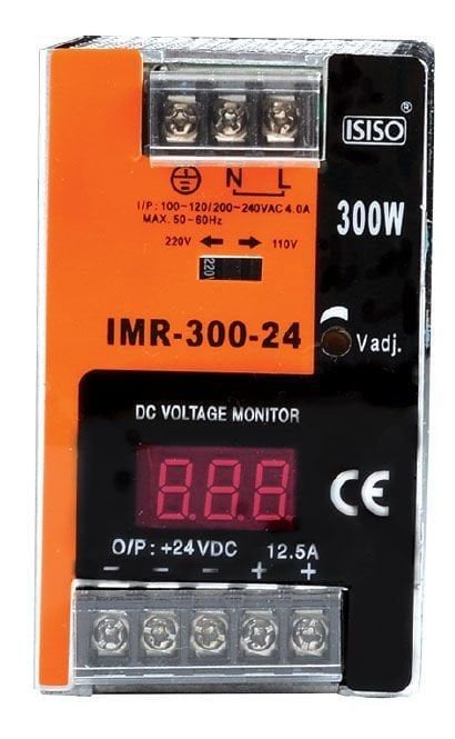 Isıso IMR-300-24  300 W 24 VDC 12.5 A 100*60*110mm  Mini Göstergeli Raya Montajlı Switching Güç Kaynağı