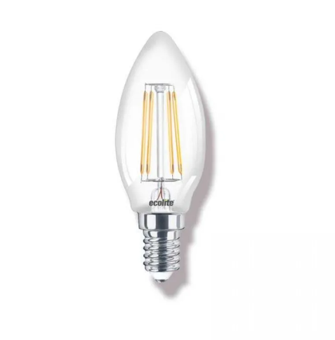 Ecolite C35.Fl.4W.27K Led Fılament Candle Ampul : 220V - Şeffaf Cam - 470 Lümen - 15.000 Saat Ömür Günışığı E14
