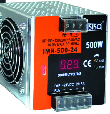 Isıso IMR-500-24 500 W 24 VDC 20.8 A 100*90*110mm  Mini Göstergeli Raya Montajlı Switching Güç Kaynağı