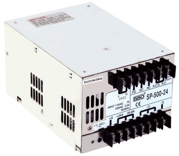 Isıso ISP-500-24 500 W 24 VDC 20 A 170*120*93mm Ray Montajlı Kapakı Tip Delikli Switching Güç Kaynağı