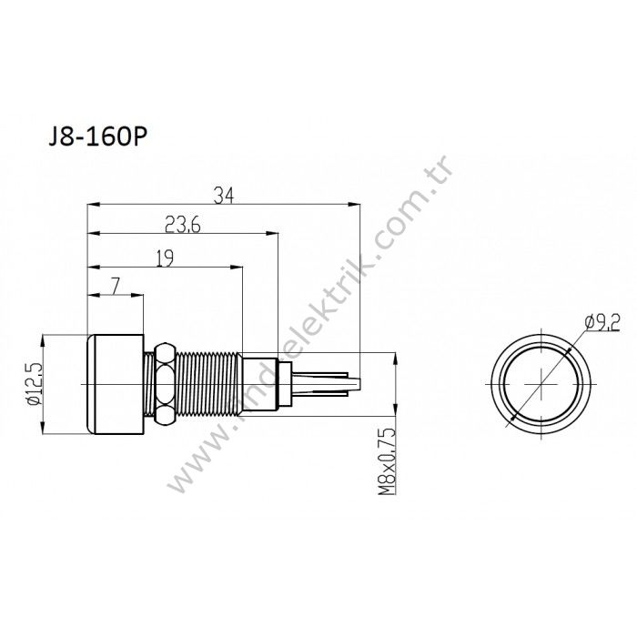 Butto J8-160P-WA2 8mm IP67 Metal Sinyal Lambası 220VAC Beyaz