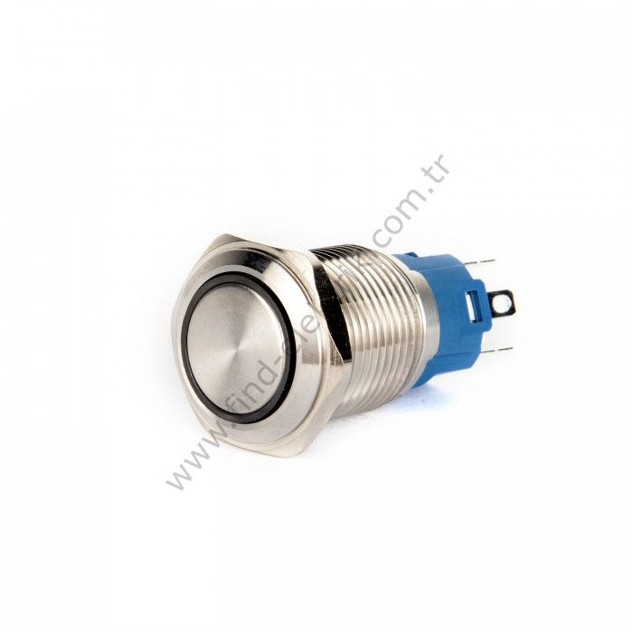 Gerta EGT16-371-BD 16mm Düz Kalıcı (Anahtarlı) Mavi Işıklı Metal Buton 6-24V AC/DC