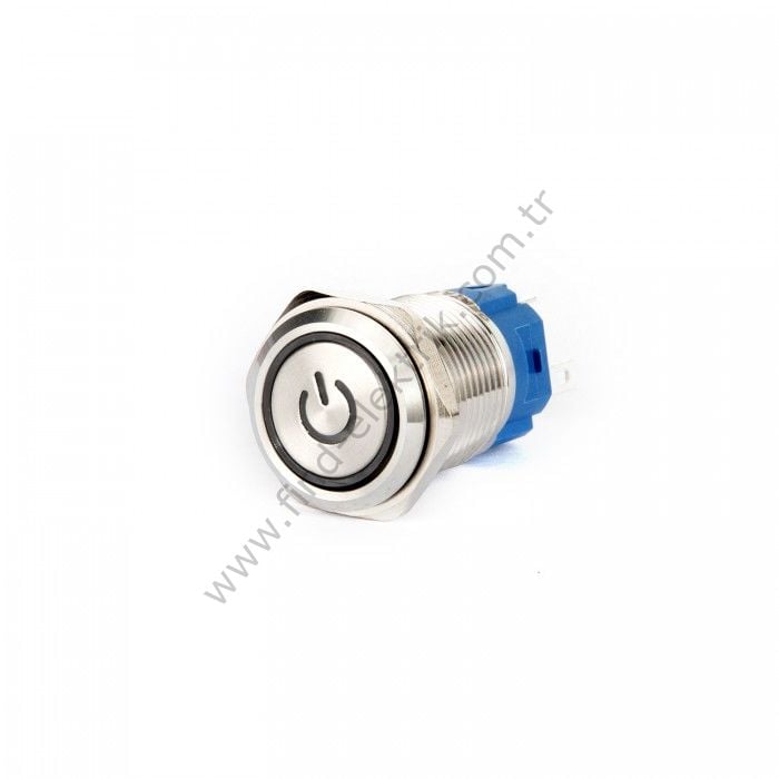 Gerta EGT16-371-P-BD 16mm Düz Kalıcı (Anahtarlı) Mavi Power Işıklı Metal Buton 6-24V AC/DC