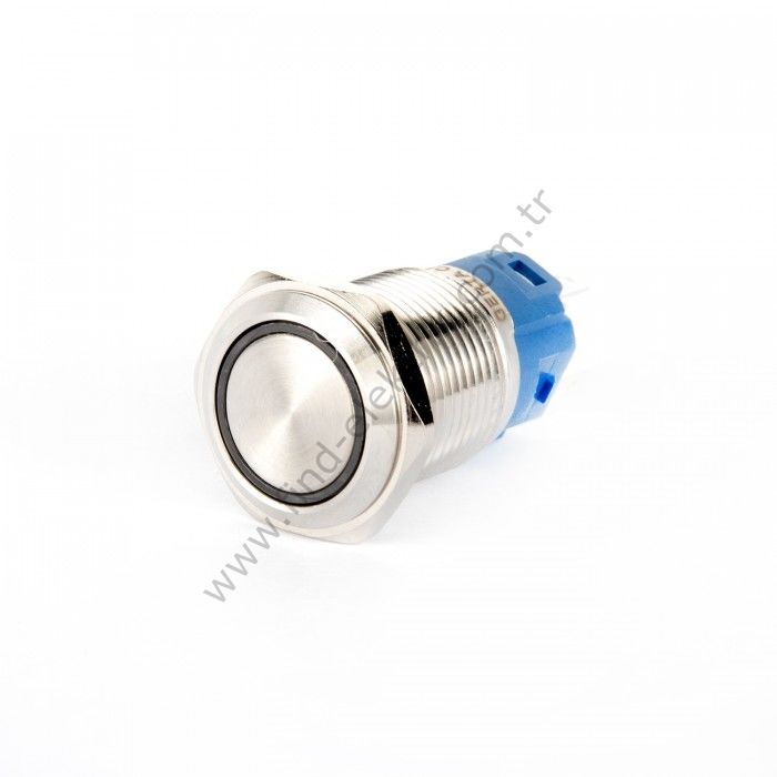 Gerta EGT16-271-GD 16mm Düz Yaylı Yeşil Işıklı Metal Buton 6-24V AC/DC
