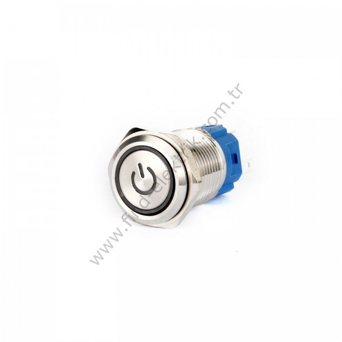 Gerta EGT16-271-P-BD 16mm Düz Yaylı Mavi Power Işıklı Metal Buton 6-24V AC/DC