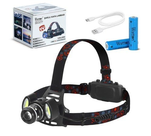 Watton WT-630 6000 Lümen 3 Başlık Şarjlı Kafa Lambası