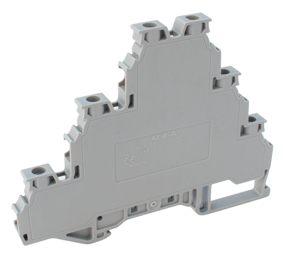 Onka 1010425 Mrk 2,5mm² Üç Katlı Vida Bağlantılı Ray Klemens Gri Renk