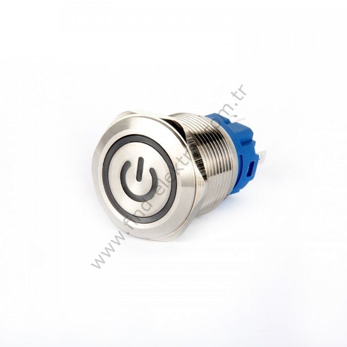 Gerta EGT19-371-P-GD 19mm Düz Kalıcı (Anahtarlı) Yeşil Power Işıklı Metal Buton 6-24V AC/DC