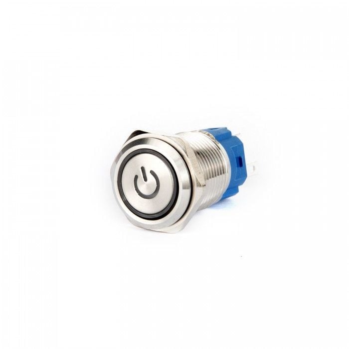 Gerta EGT19-271-RD 19mm Düz Yaylı Kırmızı Işıklı Metal Buton 6-24V AC/DC