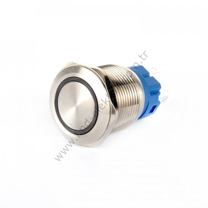 Gerta EGT19-271-YD 19mm Düz Yaylı Sarı Işıklı Metal Buton 6-24V AC/DC