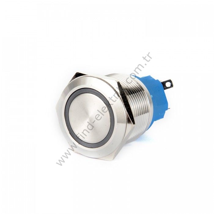 Gerta EGT22-371-BD 22mm Düz Kalıcı (Anahtarlı) Mavi Işıklı Metal Buton 6-24V AC/DC