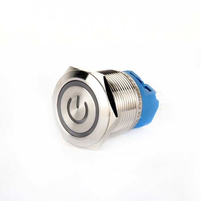 Gerta EGT22-371-P-BD 22mm Düz Kalıcı (Anahtarlı) Mavi Power Işıklı Metal Buton 6-24V AC/DC
