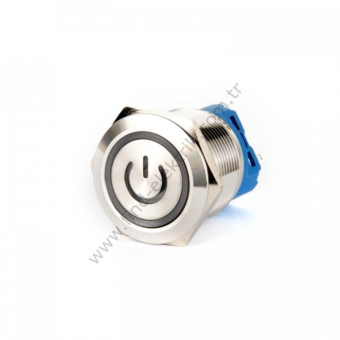 Gerta EGT22-371-P-RD 22mm Düz Kalıcı (Anahtarlı) Kırmızı Power Işıklı Metal Buton 6-24V AC/DC