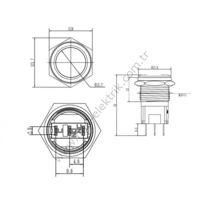 Gerta EGT16-311 16mm Düz Kalıcı (Anahtarlı) Metal Buton
