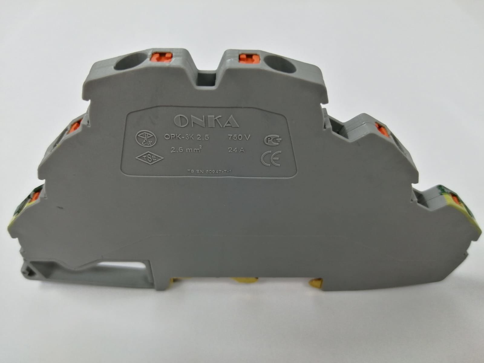 Onka 1020174 Opk 3- 2,5mm² Yay Bağlantılı Üç Katlı Topraklı Ray Klemens Gri Renk