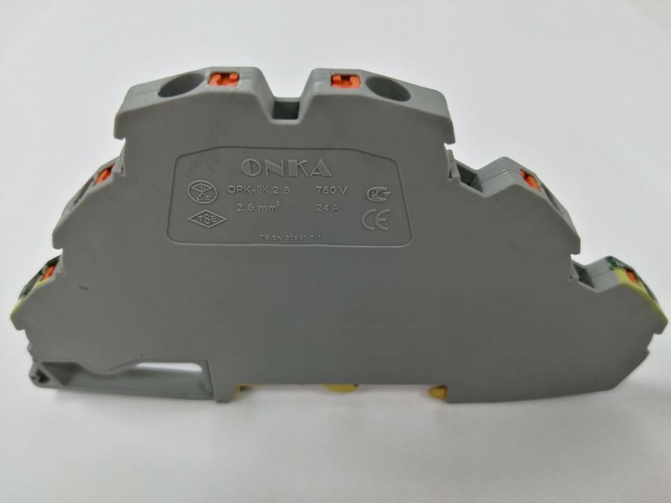 Onka 1020174 Opk 3- 2,5mm² Yay Bağlantılı Üç Katlı Topraklı Ray Klemens Gri Renk