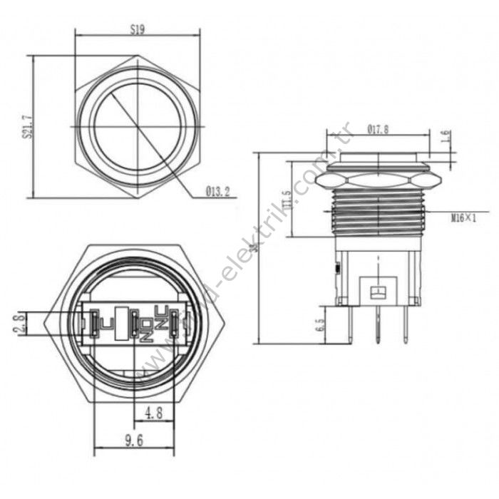 Gerta EGT16-321 16mm Çıkık Kalıcı (Anahtarlı) Metal Buton