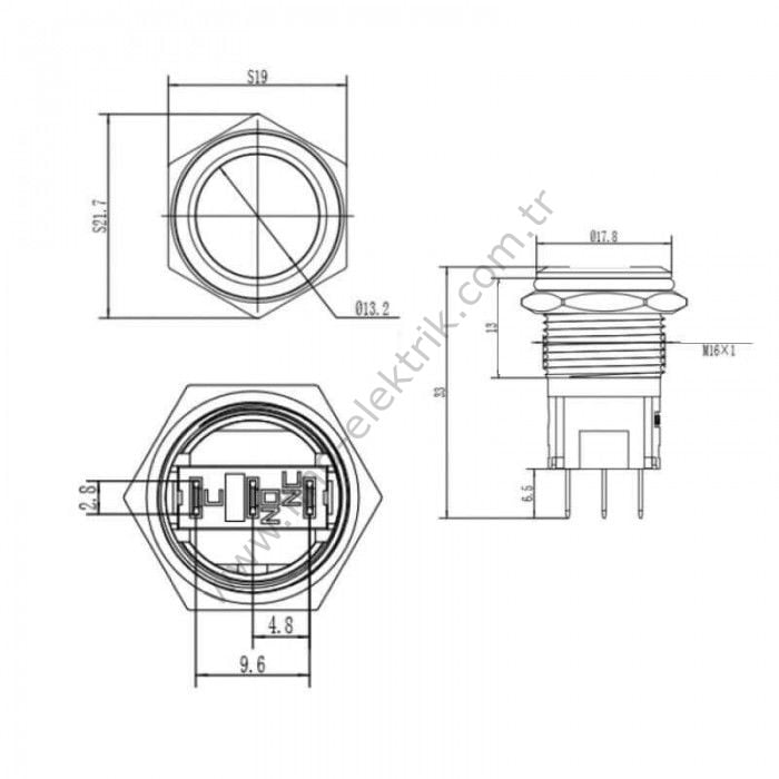 Gerta EGT16-211 16mm Düz Yaylı Metal Buton