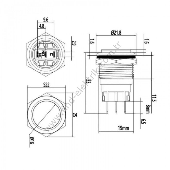 Gerta EGT19-221 19mm Çıkık Yaylı Metal Buton