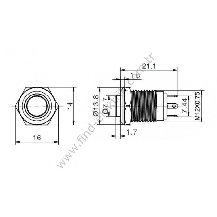 Butto J12-261-WD 12mm Metal Beyaz LED Işıklı Yaylı Buton 6-24V DC
