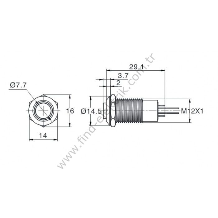 Butto J12-361-BD 12mm Metal Mavi LED Işıklı Kalıcı Buton 6-24V DC