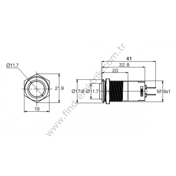Butto J16-261-E-WD 16mm Metal Beyaz LED Işıklı Yaylı Buton 6-24V DC