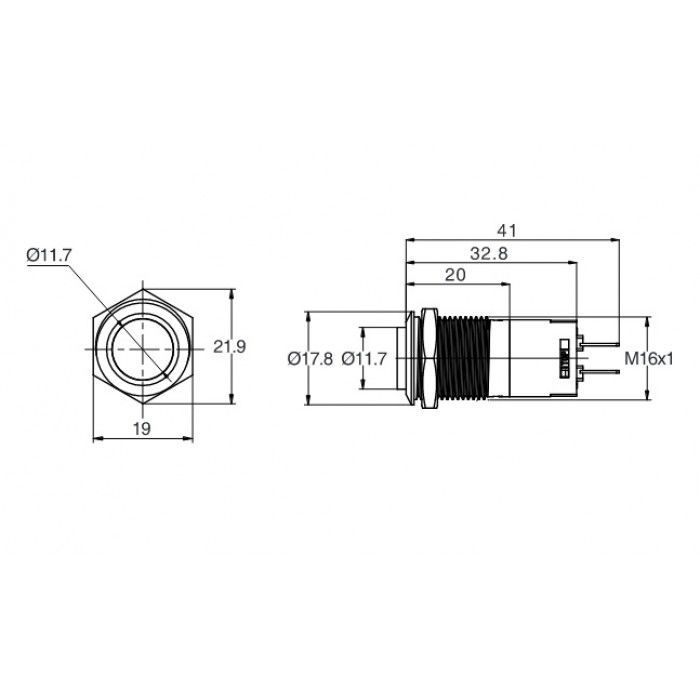 Butto J16-222-E 16mm Çıkık Yaylı Metal Buton