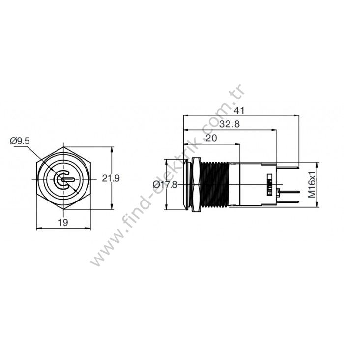 Butto J16-272-E-P-GD 16mm Metal Power Logo Yeşil LED Işıklı Yaylı Buton 6-24V DC