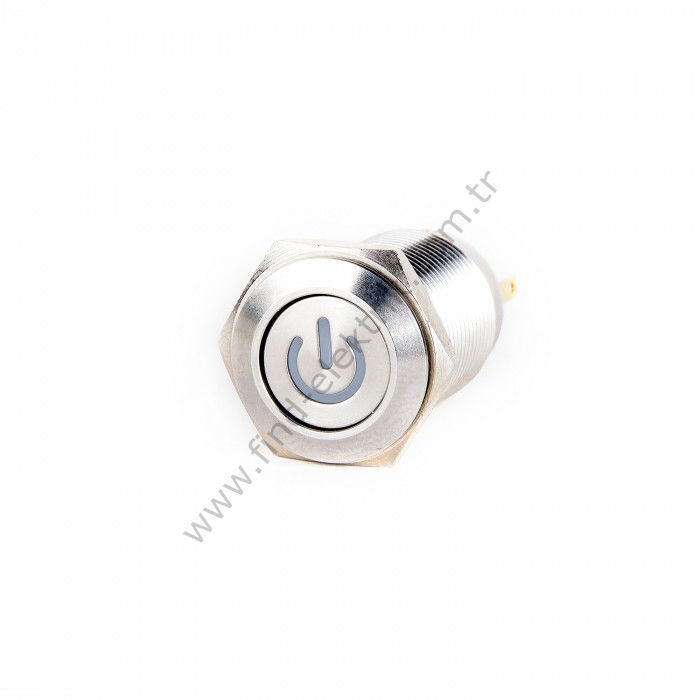 Butto J16-272-E-P-GD 16mm Metal Power Logo Yeşil LED Işıklı Yaylı Buton 6-24V DC