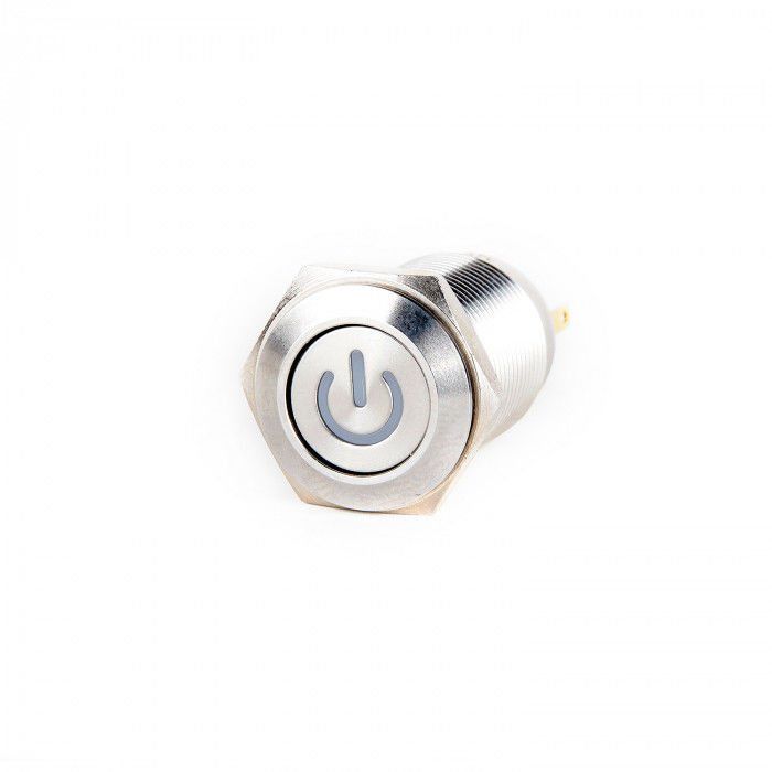 Butto J16-272-E-P-WD 16mm Metal Power Logo Beyaz LED Işıklı Yaylı Buton 6-24V DC